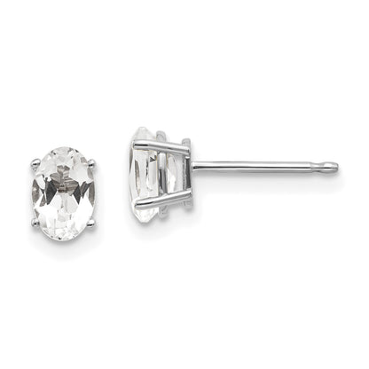 14K White Gold 6X4 Oval April/White Topaz Post Earrings