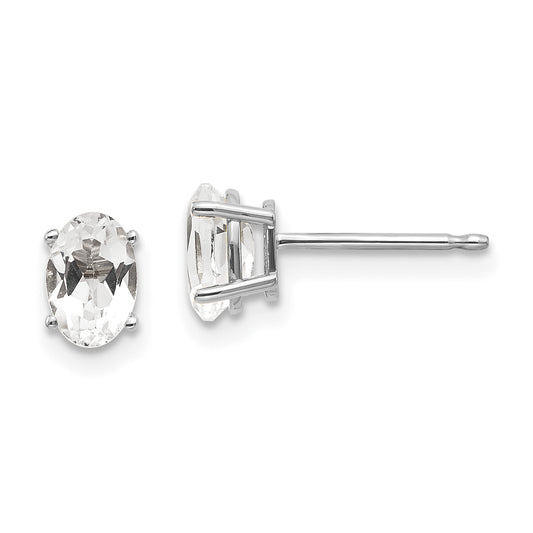 14K White Gold 6X4 Oval April/White Topaz Post Earrings