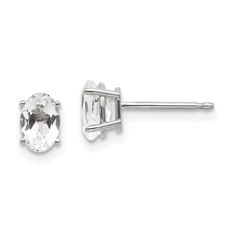 14K White Gold 6X4 Oval April/White Topaz Post Earrings