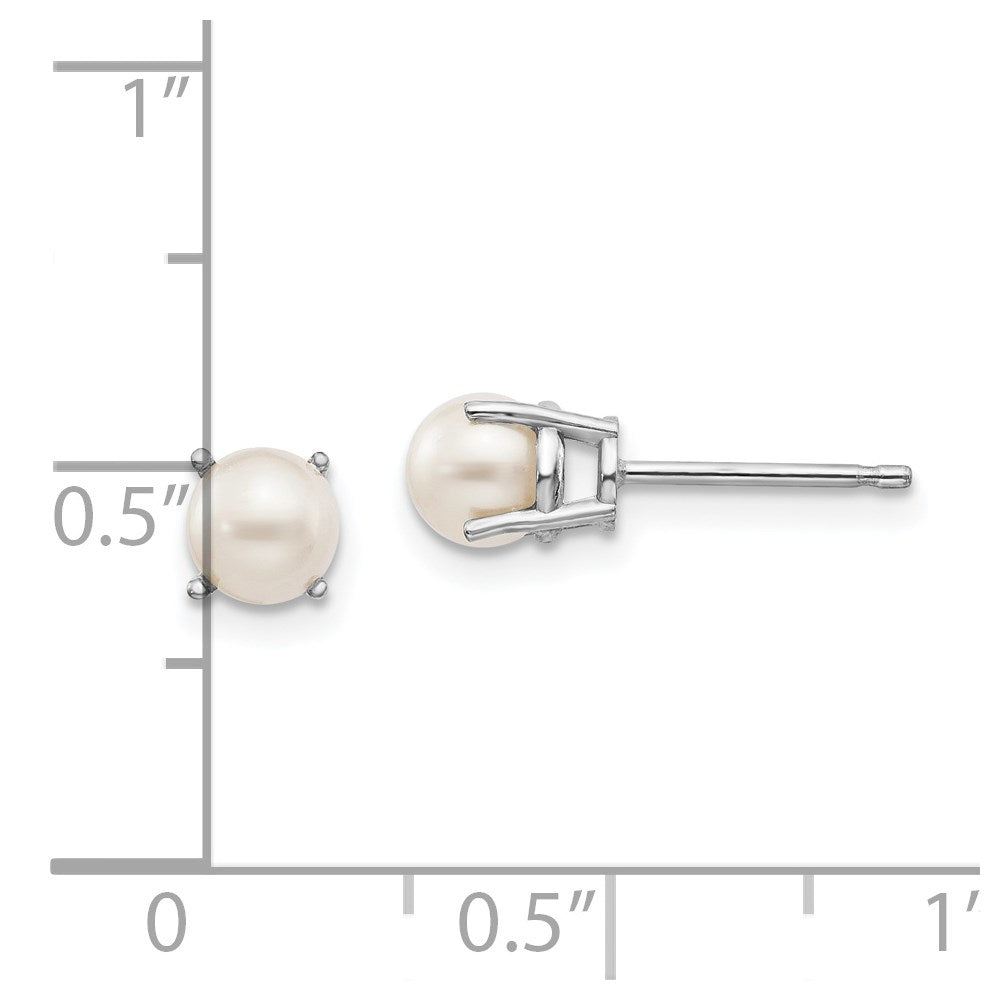 14K White Gold 4.5mm Round June/Fw Cultured Pearl Post Earrings
