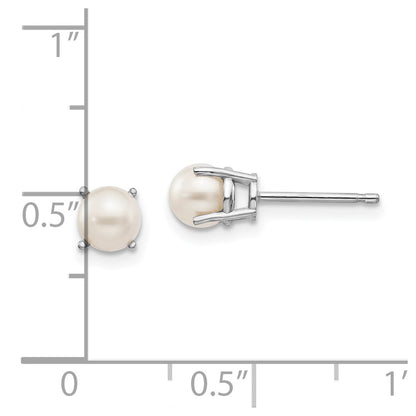 14K White Gold 4.5mm Round June/Fw Cultured Pearl Post Earrings