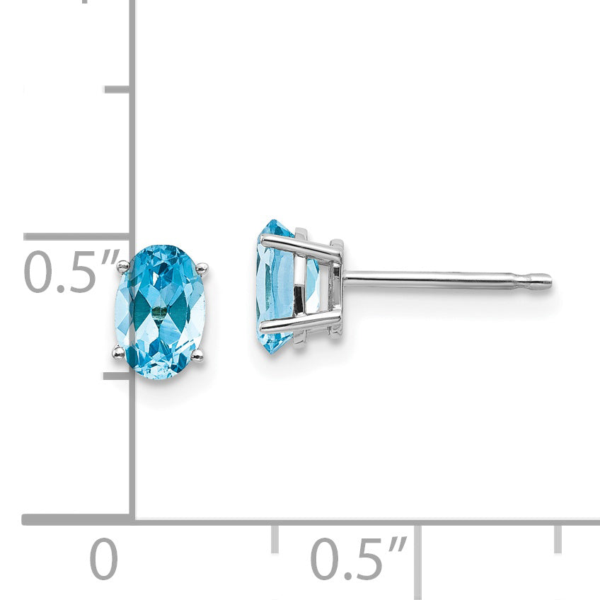 14K White Gold 6X4mm December/Blue Topaz Post Earrings