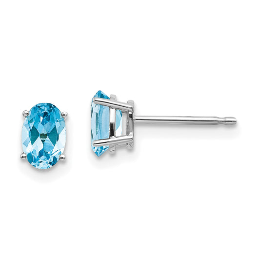 14K White Gold 6X4mm December/Blue Topaz Post Earrings