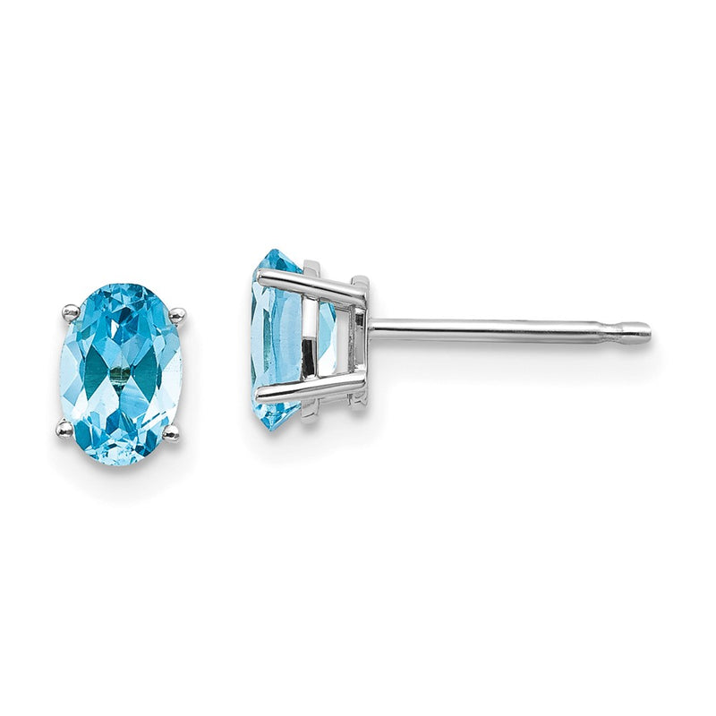 14K White Gold 6X4mm December/Blue Topaz Post Earrings