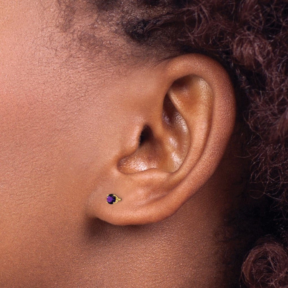 14K Yellow Gold 3mm February/Amethyst Post Earrings