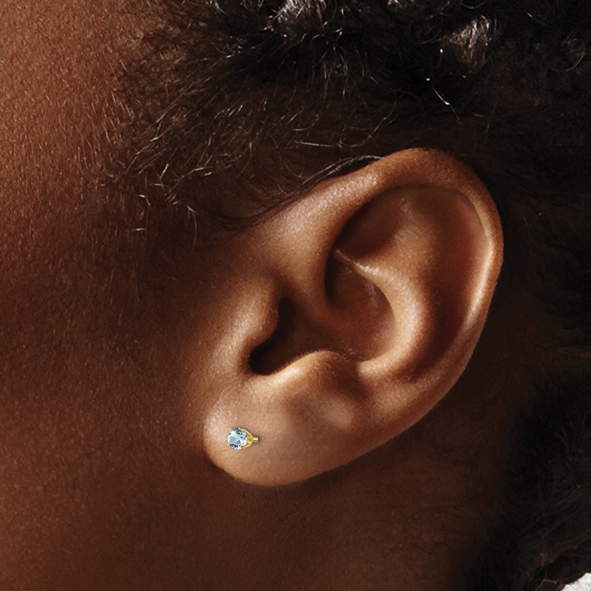 14K Yellow Gold 3mm March/Aquamarine Post Earrings