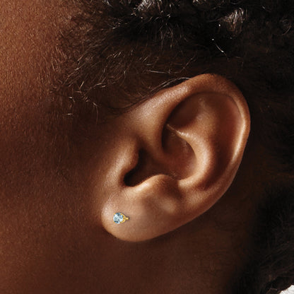 14K Yellow Gold 3mm March/Aquamarine Post Earrings