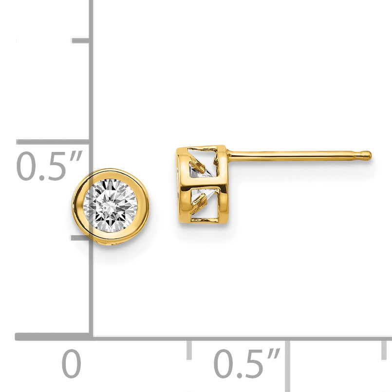 14K Yellow Gold 4mm Bezel April/White Topaz Post Earrings
