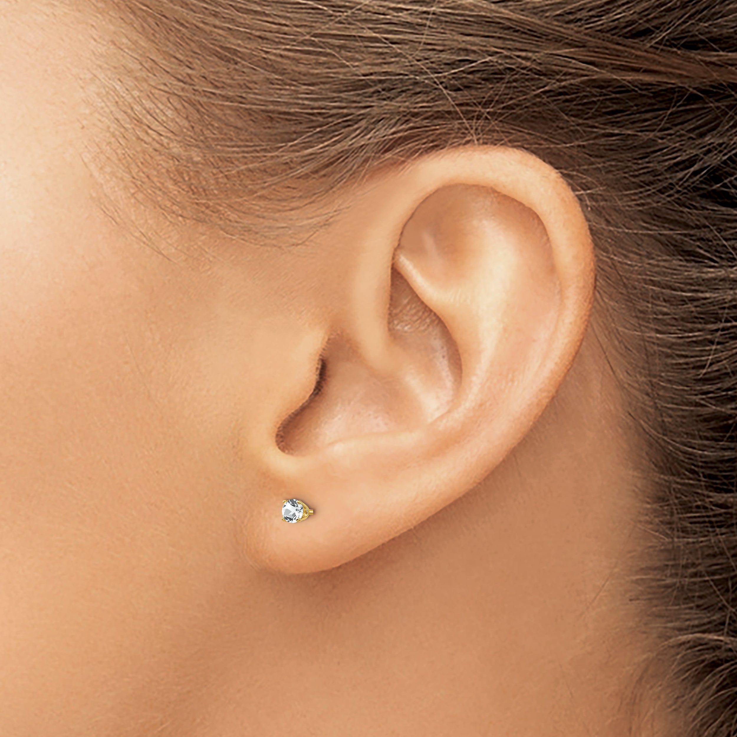 14K Yellow Gold 3mm April/ White Topaz Post Earrings