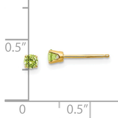 14K Yellow Gold 3mm August/Peridot Post Earrings