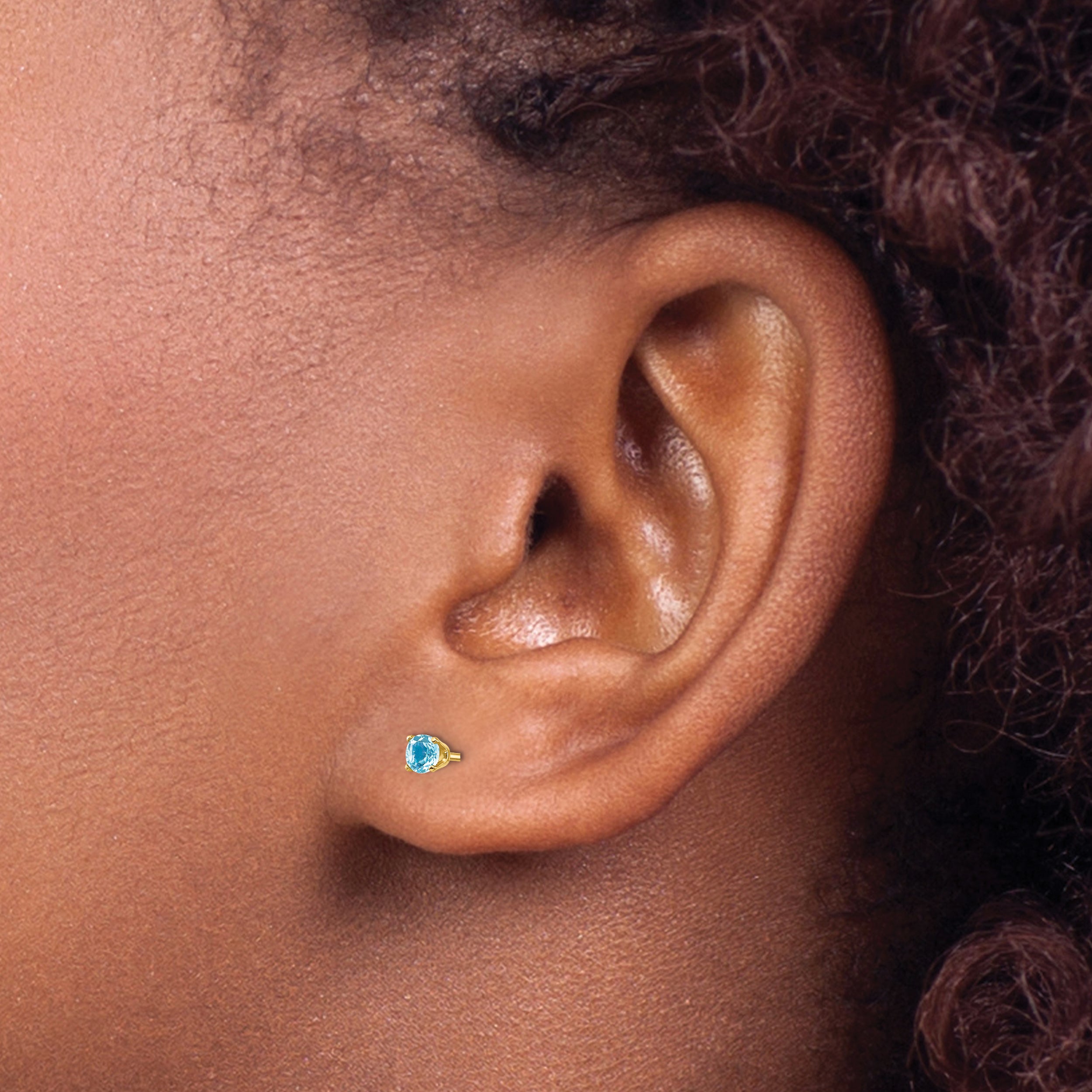 14K Yellow Gold 3mm December/Blue Topaz Post Earrings