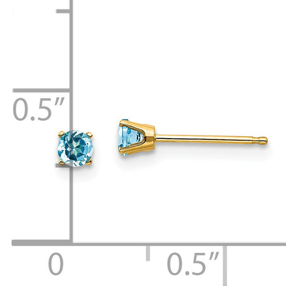 14K Yellow Gold 3mm December/Blue Topaz Post Earrings