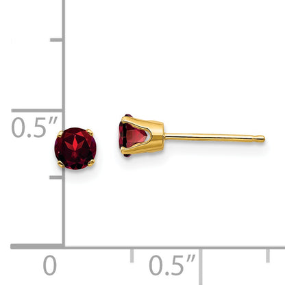 14K Yellow Gold 4mm Round January/Garnet Post Earrings