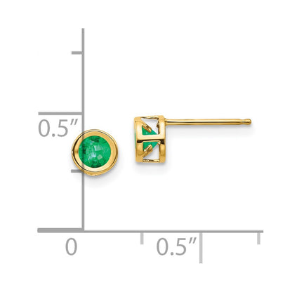 14K Yellow Gold 4mm Bezel May/Emerald Post Earrings