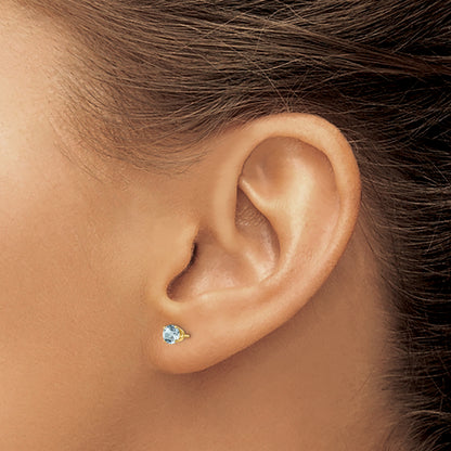 14K Yellow Gold 4mm March/Aquamarine Post Earrings