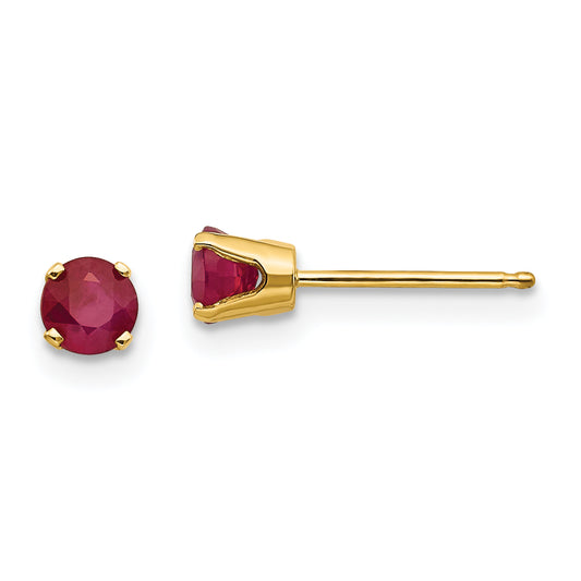 14K Yellow Gold 4mm July/Ruby Post Earrings