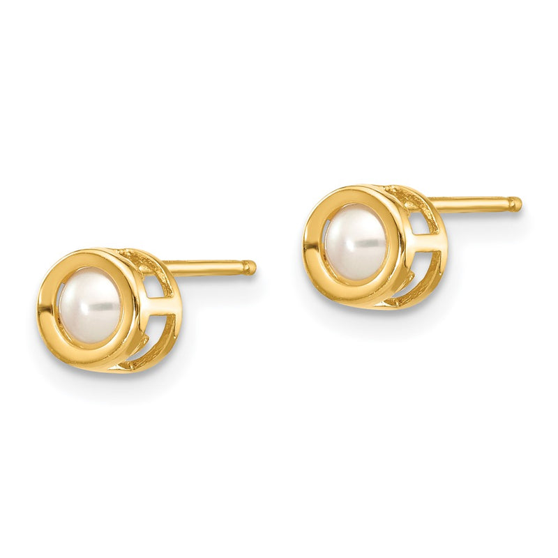 14K Yellow Gold 4mm Bezel June/Fw Cultured Pearl Post Earrings
