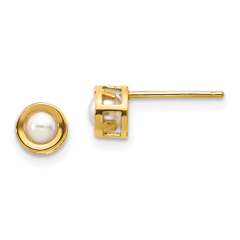 14K Yellow Gold 4mm Bezel June/Fw Cultured Pearl Post Earrings