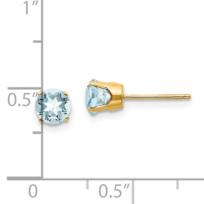14K Yellow Gold 5mm Aquamarine Earrings March