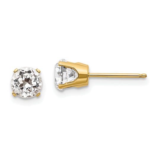 14K Yellow Gold 5mm White Topaz Earrings April