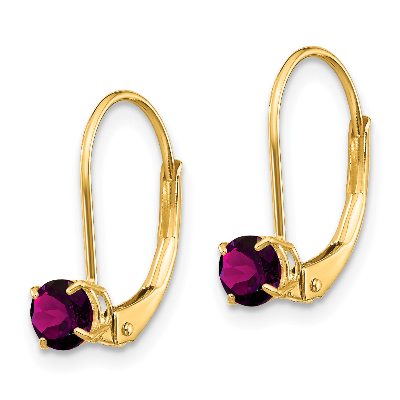 14K Yellow Gold 4mm Round June/Rhodolite Leverback Earrings