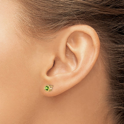 14K Yellow Gold 4mm Bezel August/Peridot Post Earrings