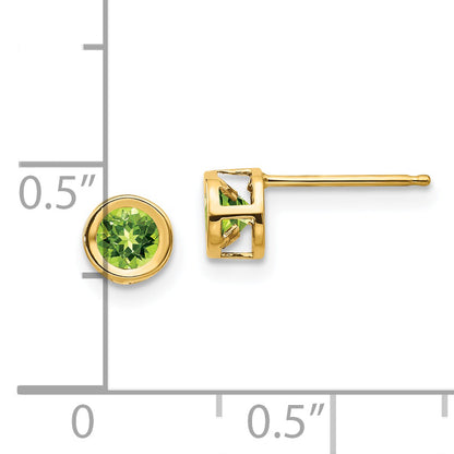 14K Yellow Gold 4mm Bezel August/Peridot Post Earrings