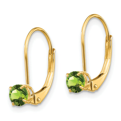 14K Yellow Gold 4mm Round August/Peridot Leverback Earrings