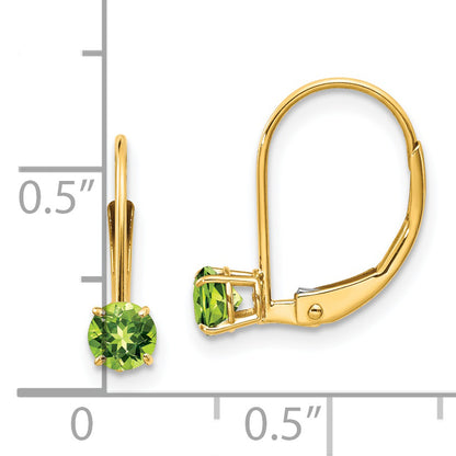 14K Yellow Gold 4mm Round August/Peridot Leverback Earrings