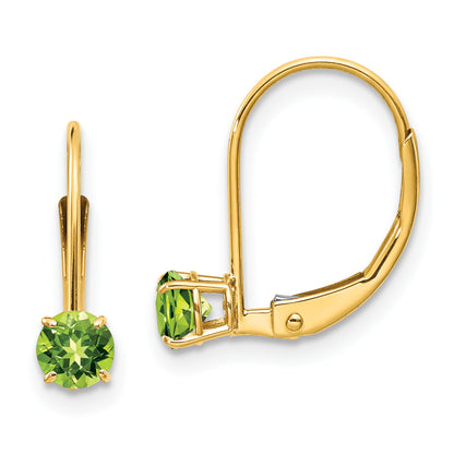 14K Yellow Gold 4mm Round August/Peridot Leverback Earrings