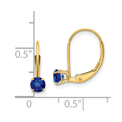 14K Yellow Gold 4mm Round September/Sapphire Leverback Earrings