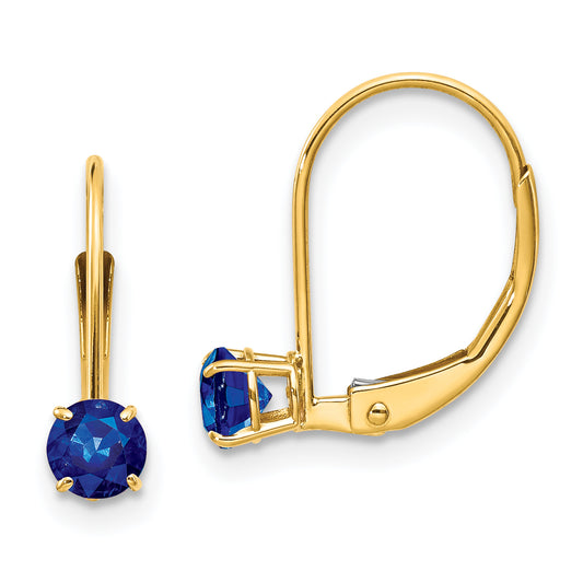 14K Yellow Gold 4mm Round September/Sapphire Leverback Earrings