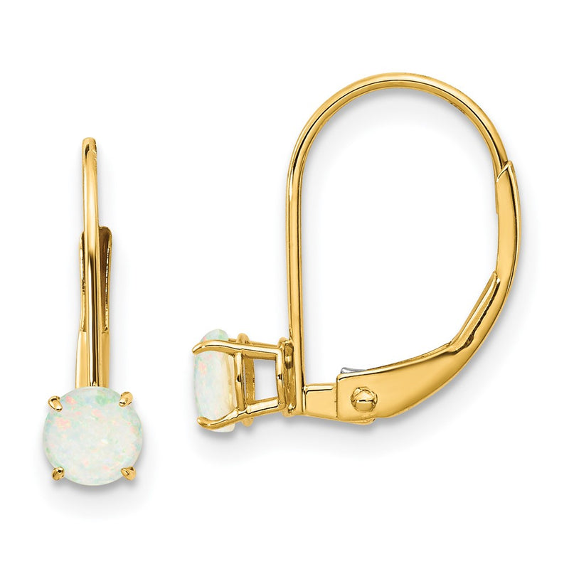 14K Yellow Gold 4mm Round October/Opal Leverback Earrings