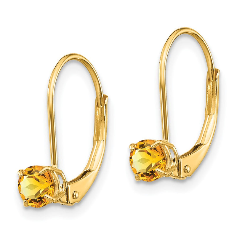 14K Yellow Gold 4mm Round November/Citrine Leverback Earrings