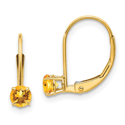 14K Yellow Gold 4mm Round November/Citrine Leverback Earrings