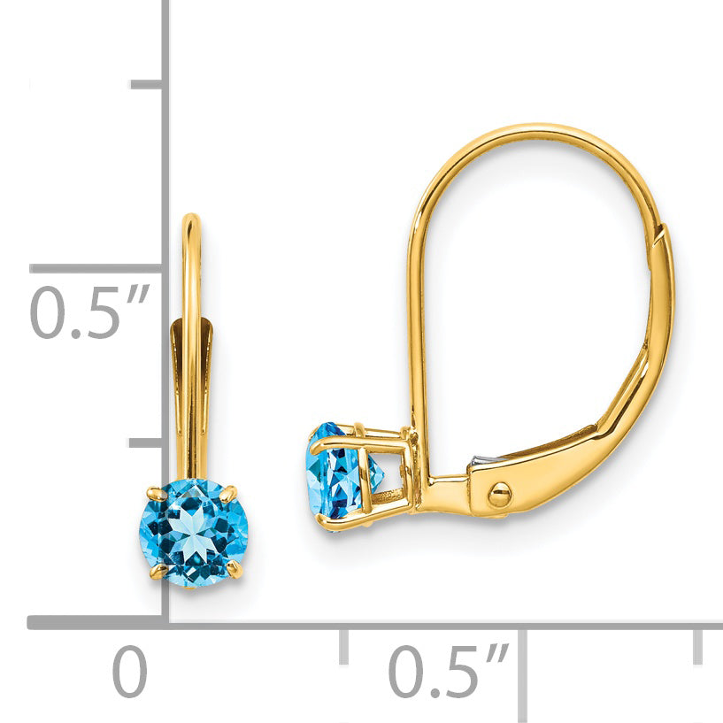 14K Yellow Gold 4mm Round December/Blue Topaz Leverback Earrings