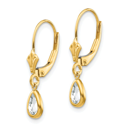 14K Yellow Gold 6X4mm April White Topaz Earrings