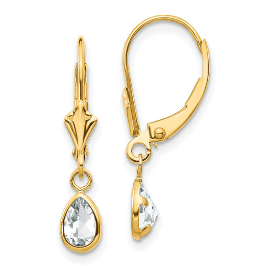 14K Yellow Gold 6X4mm April White Topaz Earrings