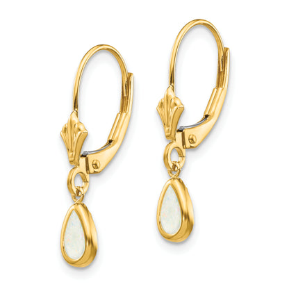 14K Yellow Gold 6X4mm Opal/October Earrings