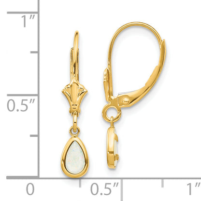 14K Yellow Gold 6X4mm Opal/October Earrings