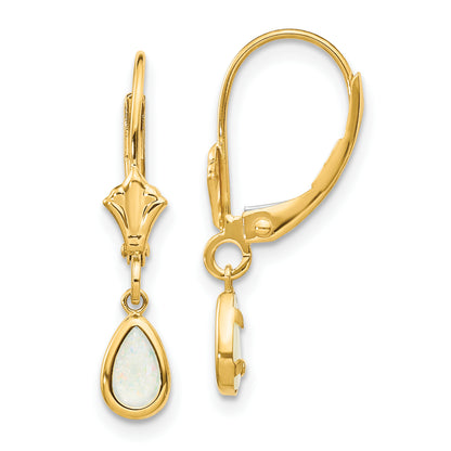 14K Yellow Gold 6X4mm Opal/October Earrings