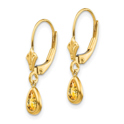 14K Yellow Gold 6X4mm November/Citrine Earrings