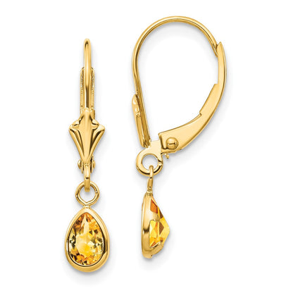 14K Yellow Gold 6X4mm November/Citrine Earrings
