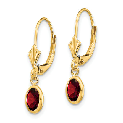 14K Yellow Gold 6X4mm Garnet/January Earrings