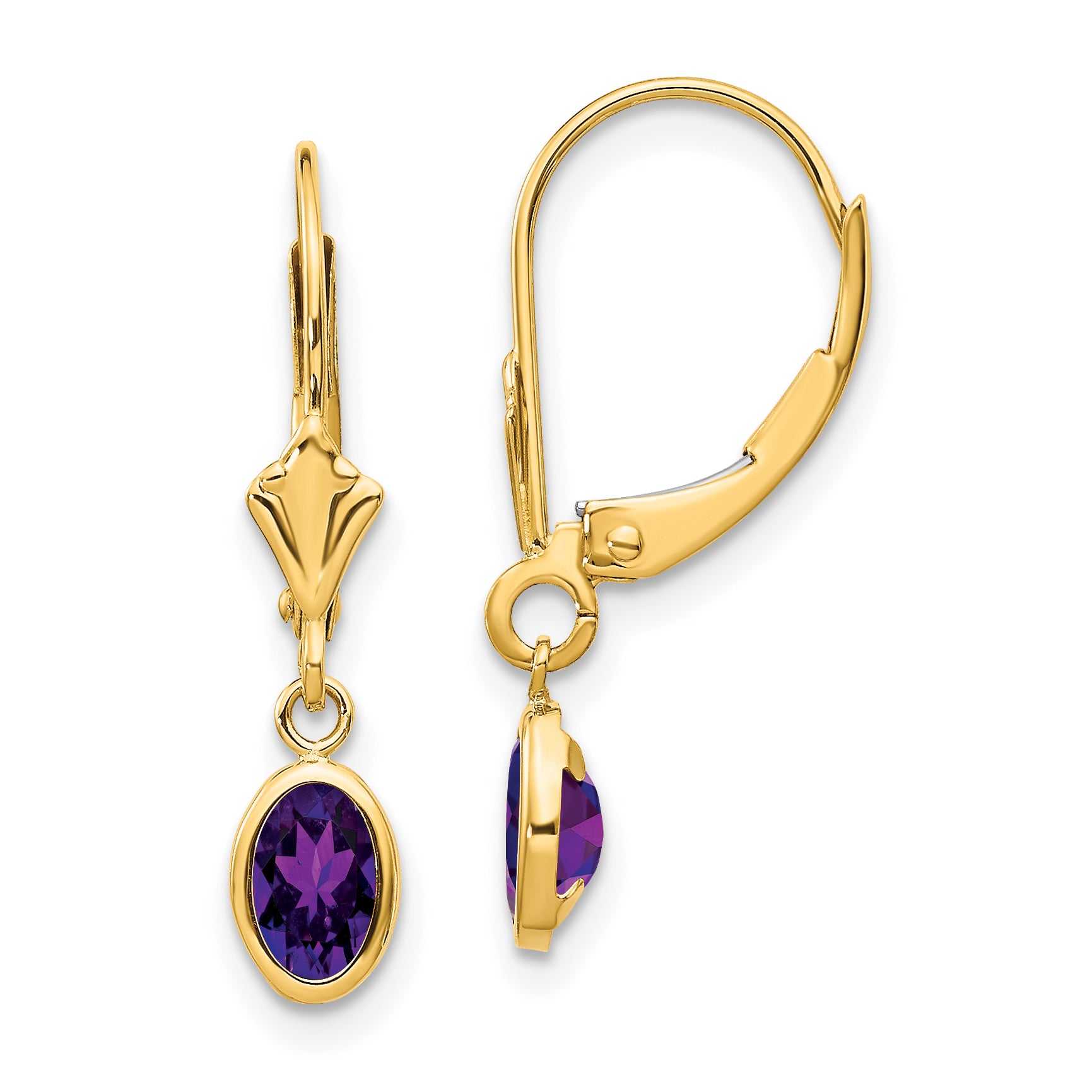 14K Yellow Gold 6X4mm February/Amethyst Earrings
