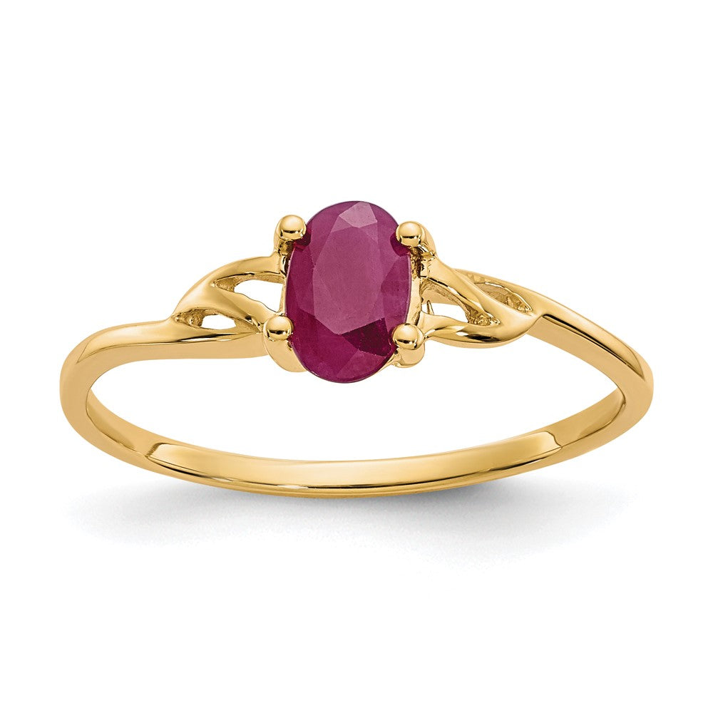Solid 14k Yellow Gold Simulated Ruby Birthstone Ring