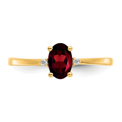 14K Yellow Gold Real Diamond & Garnet Birthstone Ring