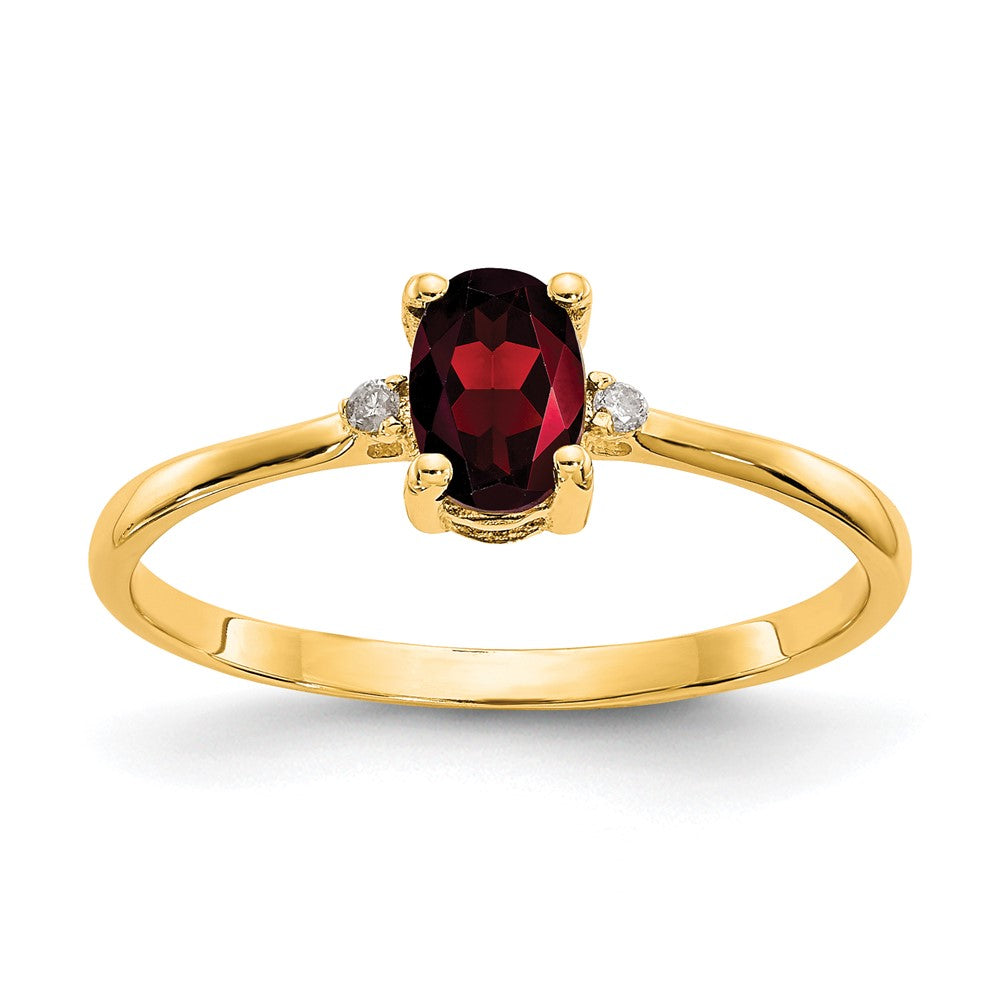 14K Yellow Gold Real Diamond & Garnet Birthstone Ring
