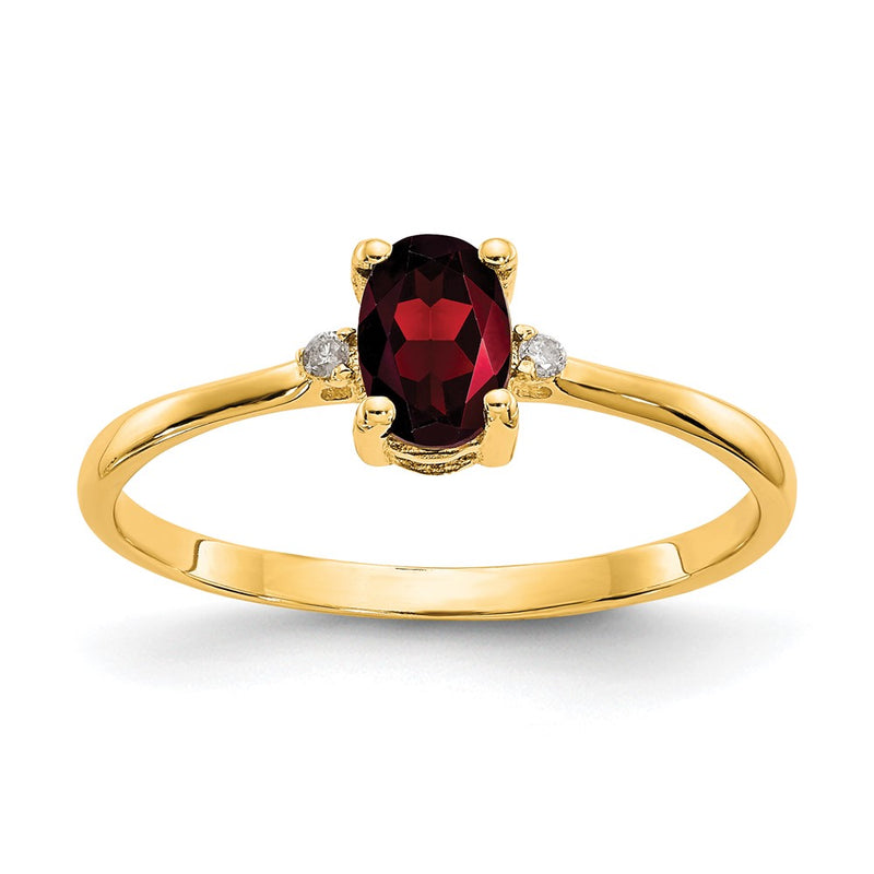 14K Yellow Gold Real Diamond & Garnet Birthstone Ring