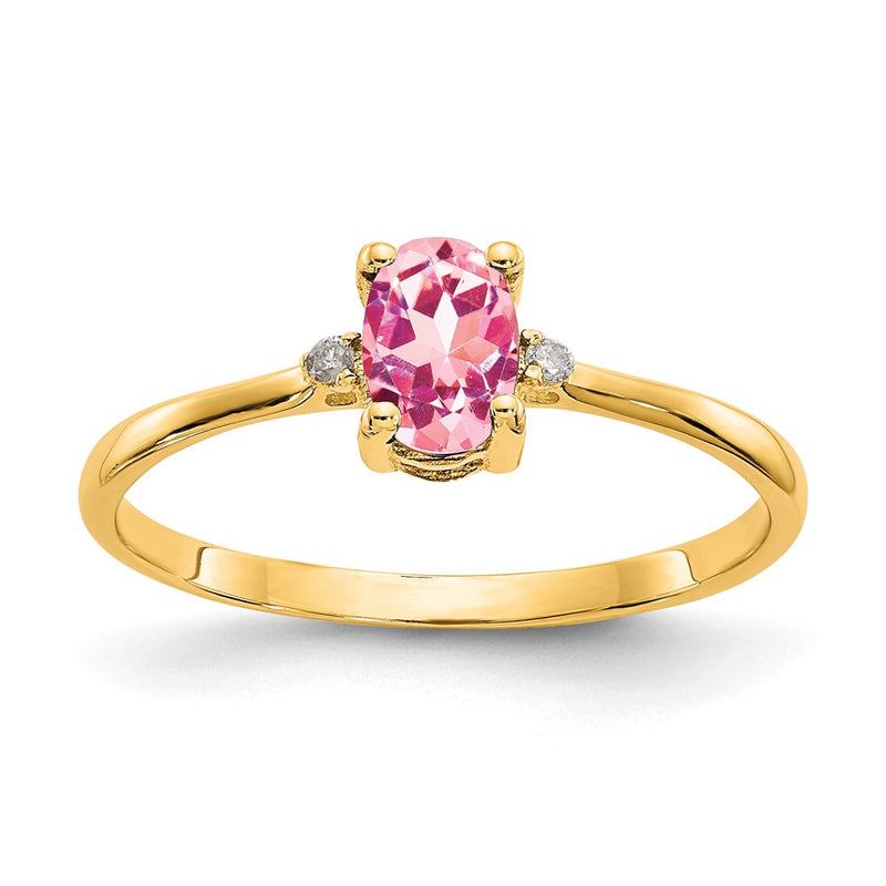 14K Yellow Gold Diamond & Pink Tourmaline Birthstone Ring
